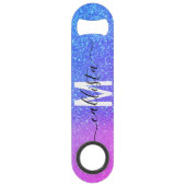 Bright Blue Magenta Sparkly Glitter Ombre Monogram Speed Flessenopener (Voorkant)