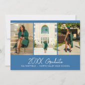 Bright Blue Minimal Photo Collage Afstudeerfeest Kaart (Voorkant)