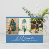 Bright Blue Minimal Photo Collage Afstudeerfeest Kaart (Staand voorkant)