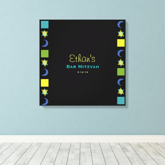 BRIGHT BLUE MITZVAH Bat Bar Mitzvah Inloggen Board Canvas Afdruk (Insitu (Houten vloer))