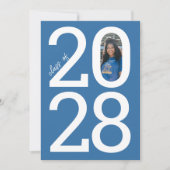 Bright Blue Modern Class Jaar en Foto Afstuderen Aankondiging (Voorkant)