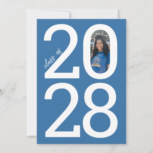 Bright Blue Modern Class Jaar en Foto Afstuderen Aankondiging (Voorkant)