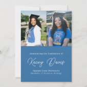 Bright Blue Modern Class Jaar en Foto Afstuderen Aankondiging (Achterkant)