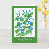 'Bright Blue Morning Glory Flowers Birthday' Kaart (Gele Bloem)