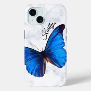 Bright Blue Morpho Butterfly   Aangepaste telefoon iPhone 15 Case