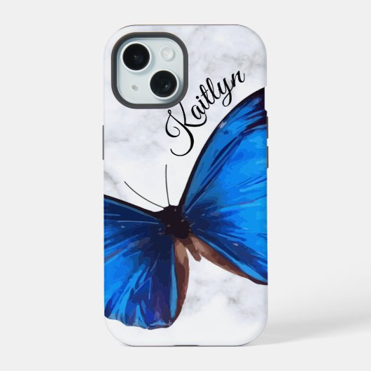 Bright Blue Morpho Butterfly | Aangepaste telefoon iPhone 15 Case (Achterkant)