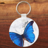 Bright Blue Morpho Butterfly gepersonaliseerd Sleutelhanger (Voorkant)