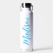 Bright Blue Name Handgeschreven script Aangepast Waterfles (Voorkant)