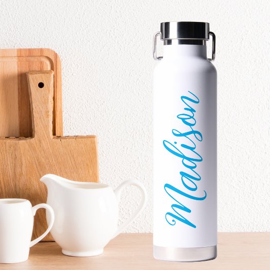 Bright Blue Name Handgeschreven script Aangepast Waterfles