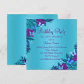 Bright Blue & Paarse Butterfly Verjaardag Uitnodig Kaart (Voorkant / Achterkant)