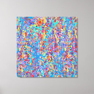 Bright Blue Paint Splatter Abstract Canvas Afdruk