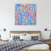 Bright Blue Paint Splatter Abstract Canvas Afdruk (Insitu (Slaapkamer))