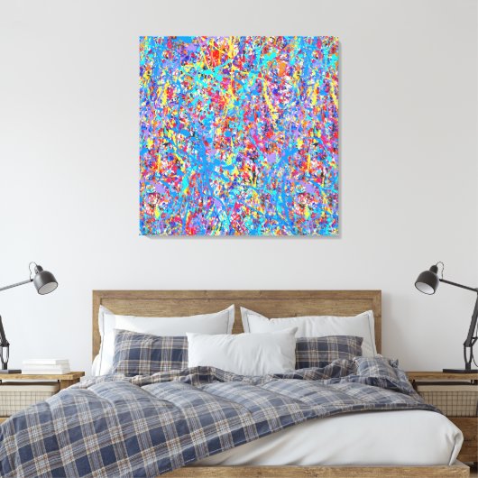 Bright Blue Paint Splatter Abstract Canvas Afdruk (Insitu (Slaapkamer))