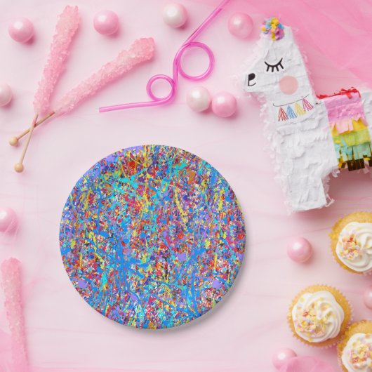 Bright Blue Paint Splatter Abstract Papieren Bordje (Feest)