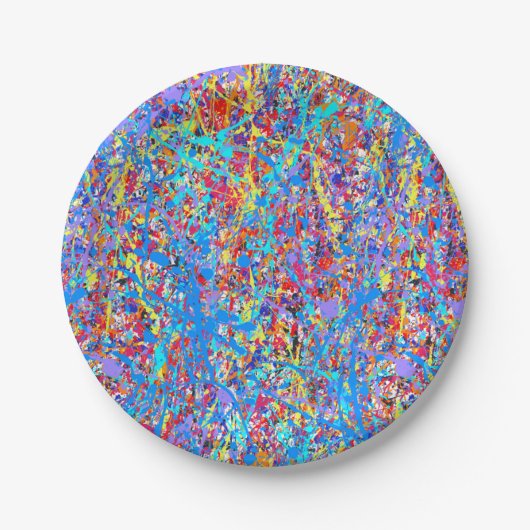 Bright Blue Paint Splatter Abstract Papieren Bordje (Voorkant)