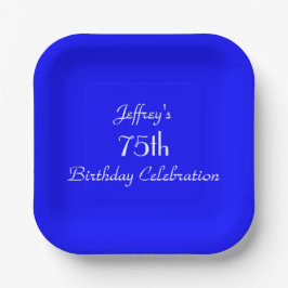 Bright Blue Paper Plates, 75th Birthday Party Papieren Bordje