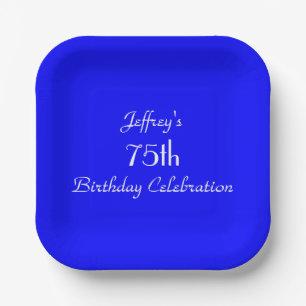 Bright Blue Paper Plates, 75th Birthday Party Papieren Bordje