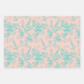 Bright Blue & Peach Wildflower kunst op de onderst Inpakpapier Vel (Voorkant 3)