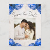 Bright Blue Peony Flowers  Save the Date Aankondigingskaart (Voorkant)