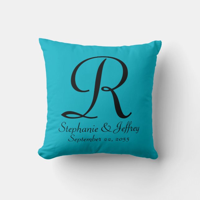 Bright Blue Personalized Monogram Square Kussen (Voorkant)