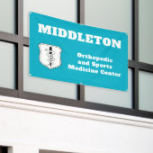 Bright Blue Promotional Business Banner with Logo (Buitenkant Gebouw)