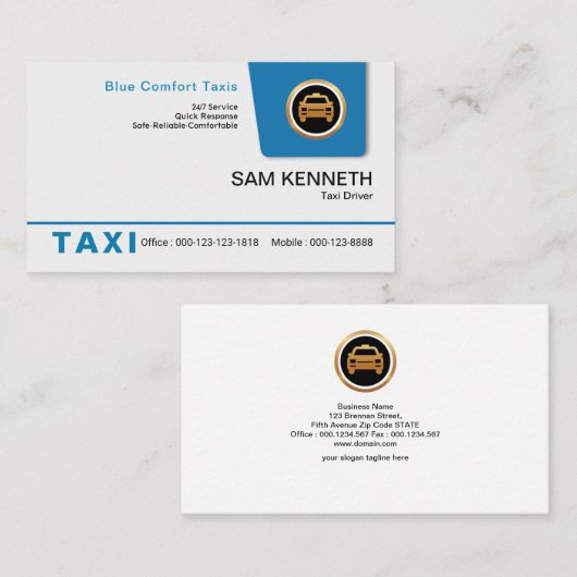 Bright Blue Pull-down Tab Taxi Service Visitekaartje (Voorkant / Achterkant)