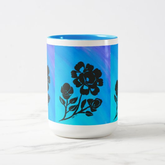 Bright Blue Roos Silhouette Art 15 oz. koffie-Mok Tweekleurige Koffiemok (Center)