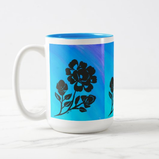 Bright Blue Roos Silhouette Art 15 oz. koffie-Mok Tweekleurige Koffiemok (Links)