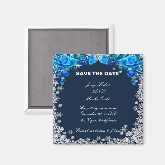 Bright Blue Roos Snowflake Christmas Bewaar de dat Magneet (Voorkant / Achterkant)