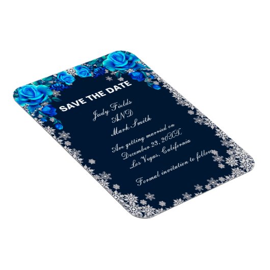 Bright Blue Roos Snowflake Christmas Bewaar de dat Magneet (Rechterzijde)