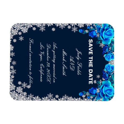 Bright Blue Roos Snowflake Christmas Bewaar de dat Magneet (Horizontaal)