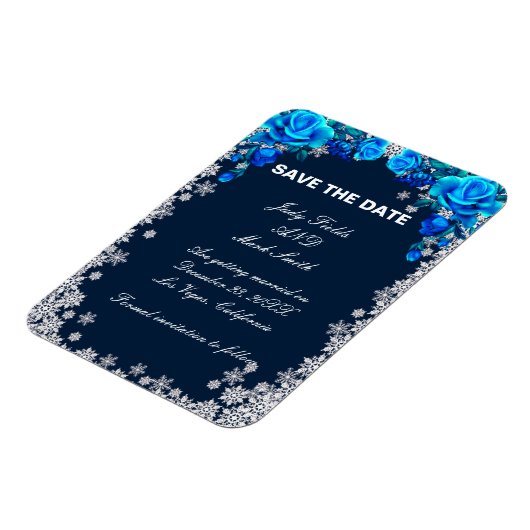 Bright Blue Roos Snowflake Christmas Bewaar de dat Magneet (Linkerzijde)