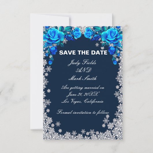 Bright Blue Roos Snowflake Christmas Bewaar de dat Save The Date (Voorkant)