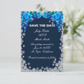 Bright Blue Roos Snowflake Christmas Bewaar de dat Save The Date (Staand voorkant)