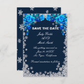 Bright Blue Roos Snowflake Christmas Bewaar de dat Save The Date (Voorkant / Achterkant)