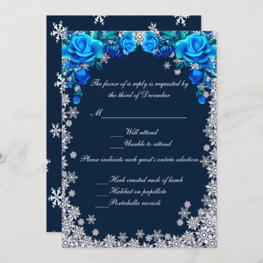 Bright Blue Roos Snowflake Christmas Response Kaar Kaart (Voorkant / Achterkant)