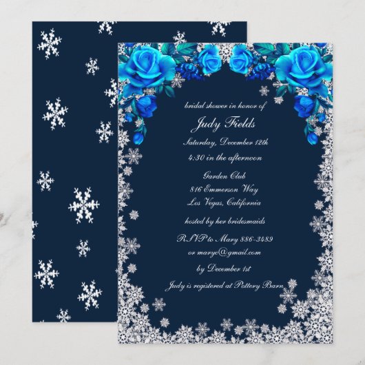 Bright Blue Roos Snowflake Christmas Vrijgezellenf Kaart (Voorkant / Achterkant)