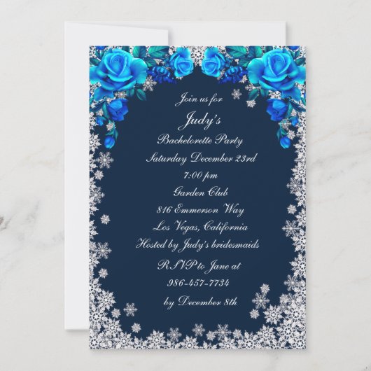 Bright Blue Rozen Snowflake Bachelorette Party Kaart (Voorkant)