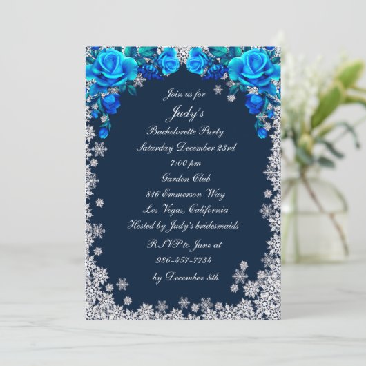 Bright Blue Rozen Snowflake Bachelorette Party Kaart (Staand voorkant)