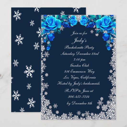 Bright Blue Rozen Snowflake Bachelorette Party Kaart (Voorkant / Achterkant)