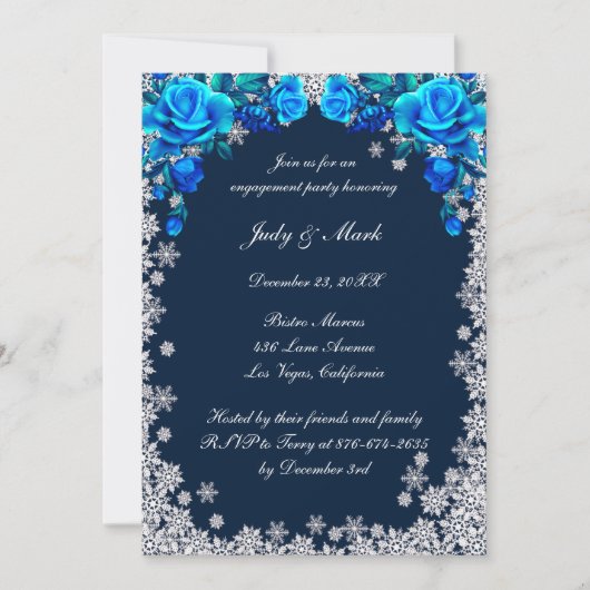 Bright Blue Rozen Snowflake Engagement Party Kaart (Voorkant)
