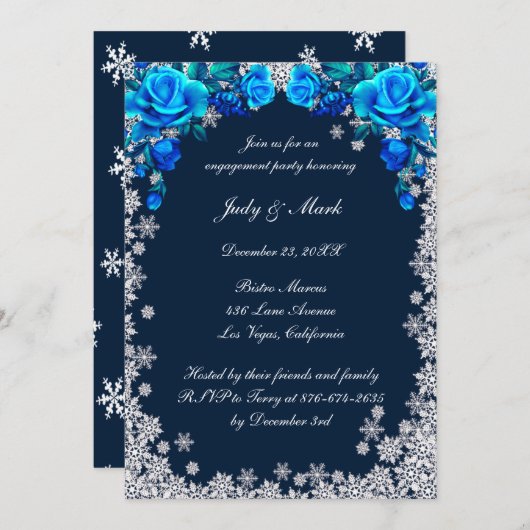 Bright Blue Rozen Snowflake Engagement Party Kaart (Voorkant / Achterkant)