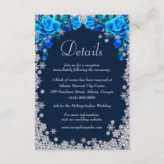 Bright Blue Rozen Snowflake Wedding Details Informatiekaartje (Voorkant)