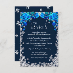 Bright Blue Rozen Snowflake Wedding Details Informatiekaartje