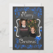 Bright Blue Scrolls Gepersonaliseerd Foto Vakantie Feestdagenkaart (Voorkant)