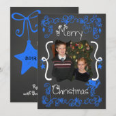 Bright Blue Scrolls Gepersonaliseerd Foto Vakantie Feestdagenkaart (Voorkant / Achterkant)