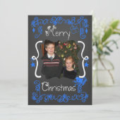 Bright Blue Scrolls Gepersonaliseerd Foto Vakantie Feestdagenkaart (Staand voorkant)