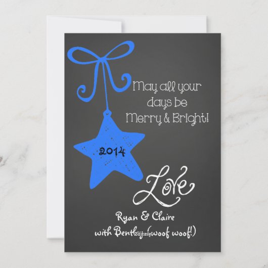 Bright Blue Scrolls Gepersonaliseerd Foto Vakantie Feestdagenkaart (Achterkant)