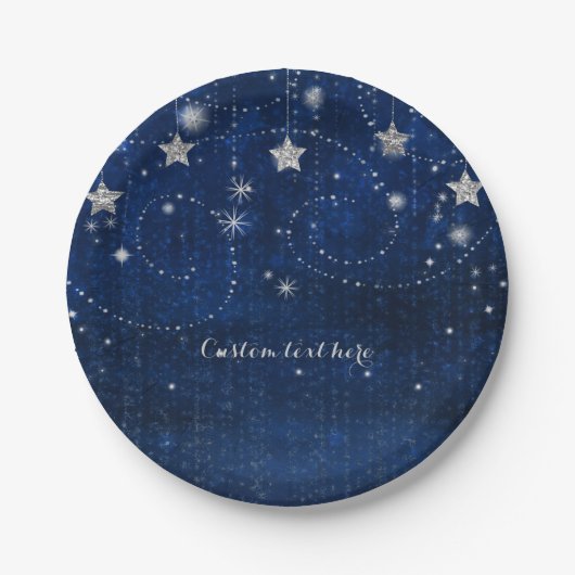 Bright Blue & Silver Starry Celestial Party Papieren Bordje (Voorkant)