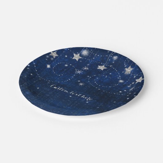 Bright Blue & Silver Starry Celestial Party Papieren Bordje (Gekanteld)